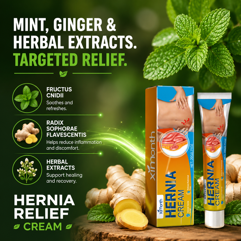 Hernia Relief Cream with mint ginger and herbal extracts for targeted hernia relief and healing support